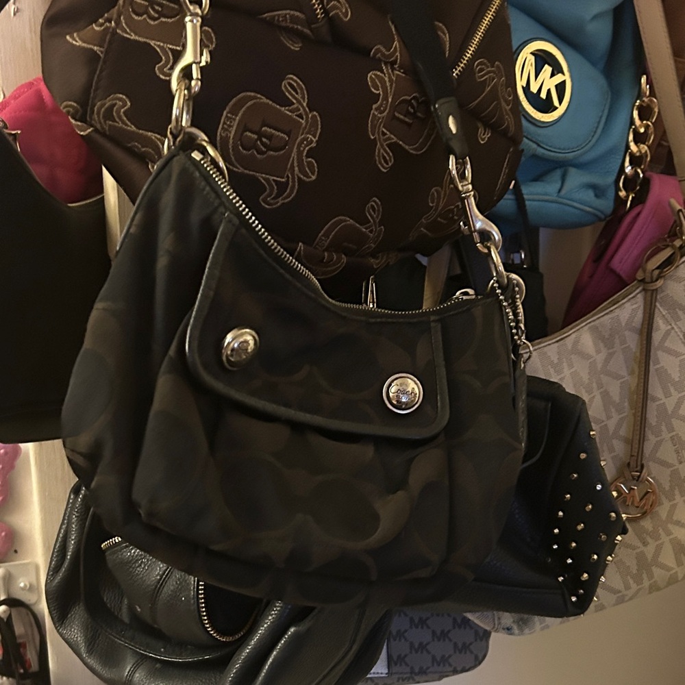 Coach Black Shoulder Bag with Silver Accents